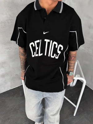 CELTİC BİYELİ POLO YAKA OVERSİZE TSHİRT -SİYAH
