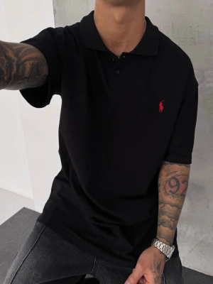 POLO YAKA OVERSİZE TSHİRT -SİYAH