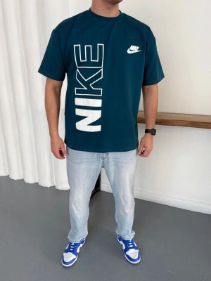 NKE BASKI DETAY OVERSİZE KALIP TSHİRT -MAVİ