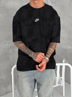 NKE YIKAMALI NAKIŞ DETAY OVERSİZE TSHİRT -SİYAH