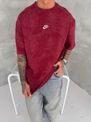 NKE YIKAMALI NAKIŞ DETAY OVERSİZE TSHİRT -BORDO
