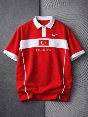 TÜRKİYEM POLO YAKA OVERSİZE T-SHİRT - KIRMIZI