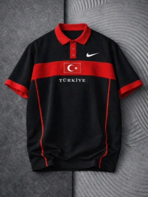 TÜRKİYEM POLO YAKA OVERSİZE T-SHİRT - SİYAH