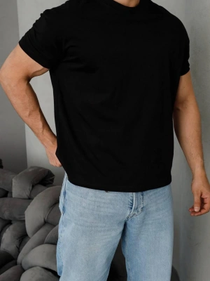 Basic Kollar Dar Kesim Kumaş Tshirt - Siyah