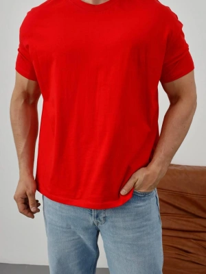 Basic Kollar Dar Kesim Tshirt - Kırmızı
