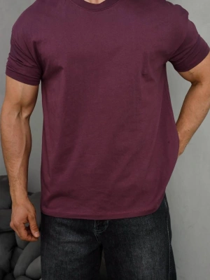 Basic Kollar Dar Kesim Kumaş Tshirt - Bordo