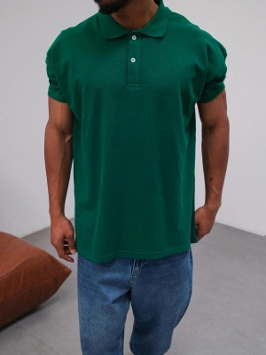 Polo Yaka Kollar Dar Kesim Tshirt - Koyu Yeşil