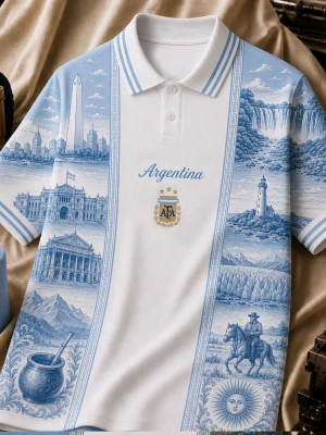 ARGENTİNA DİJİTAL BASKI POLO YAKA OVERSİZE T-SHİRT