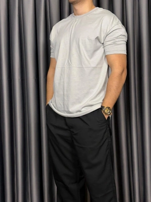 Basic Kollar Dar Kesim Tshirt - Gri