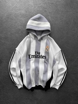 MADRİD ŞERİT KAPŞONLU OVERSİZE 3 İPLİK KUMAŞ SWEAT - BEYAZ