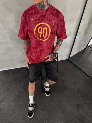 NKE YIKAMALI BASKI DETAY OVERSİZE TSHİRT -BORDO