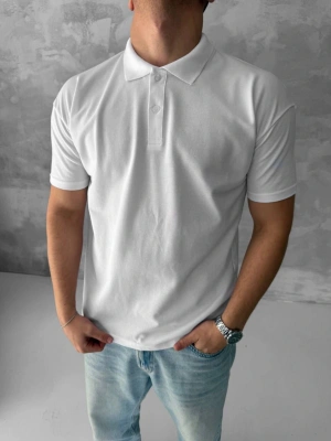 POLO YAKA KOLLAR DAR KESİM TSHİRT - BEYAZ