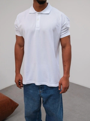 Polo Yaka Kollar Dar Kesim Tshirt - Beyaz