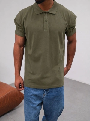 Polo Yaka Kollar Dar Kesim Tshirt - Haki