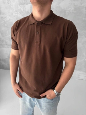 POLO YAKA KOLLAR DAR KESİM TSHİRT - KAHVERENGİ