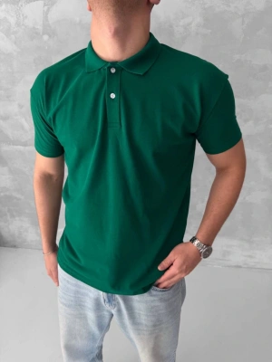 POLO YAKA KOLLAR DAR KESİM TSHİRT - NATUREL YEŞİL