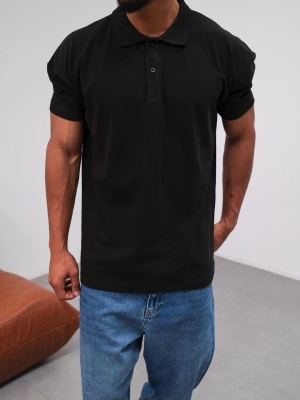 Polo Yaka Kollar Dar Kesim Tshirt - Siyah