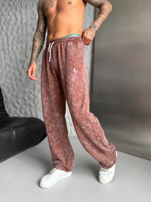 POLO YIKAMALI NAKIŞ 2 İPLİK BAGGY EŞOFMAN - KAHVERENGİ