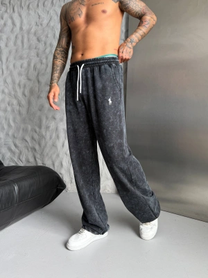 POLO YIKAMALI NAKIŞ 2 İPLİK BAGGY EŞOFMAN - SİYAH