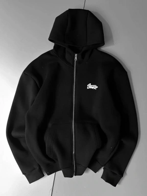 STW BASKI DETAY 3 İPLİK OVERSİZE HIRKA - SİYAH