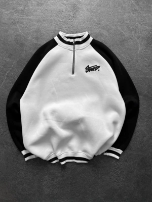 STW BASKI DETAY YARIM FERMUAR 3 İPLİK SWEAT - BEYAZ