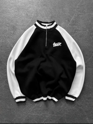 STW BASKI DETAY YARIM FERMUAR 3 İPLİK SWEAT - SİYAH