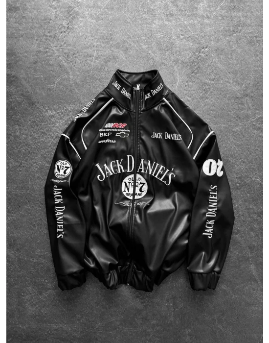 JACK DANİELS OVERSİZE DERİ CEKET -SİYAH
