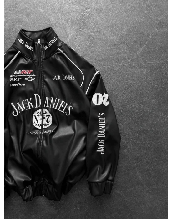JACK DANİELS OVERSİZE DERİ CEKET -SİYAH