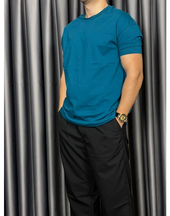 Basic Kollar Dar Kesim Tshirt - Petrol