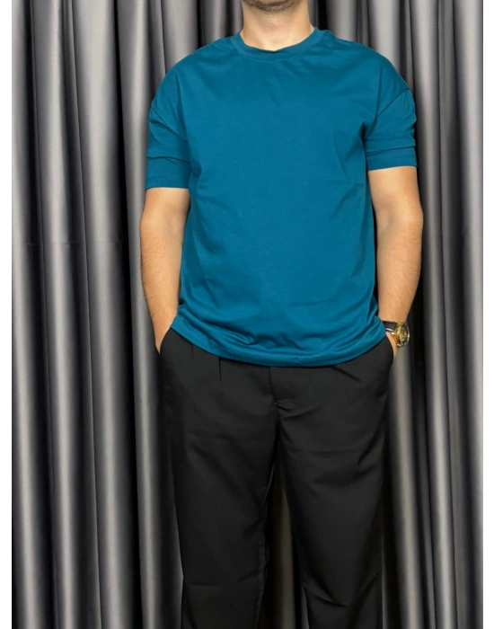 Basic Kollar Dar Kesim Tshirt - Petrol