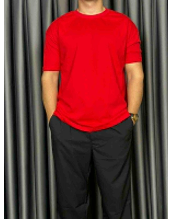 Basic Kollar Dar Kesim Tshirt - Kırmızı