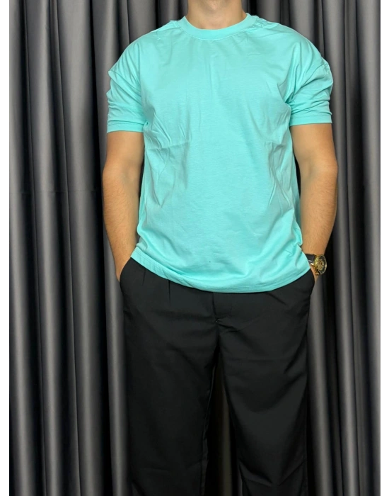 Basic Kollar Dar Kesim Tshirt - Mint Yeşili