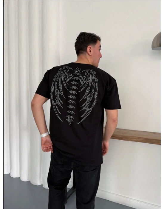 TAŞLI OVERSİZE TSHİRT -SİYAH