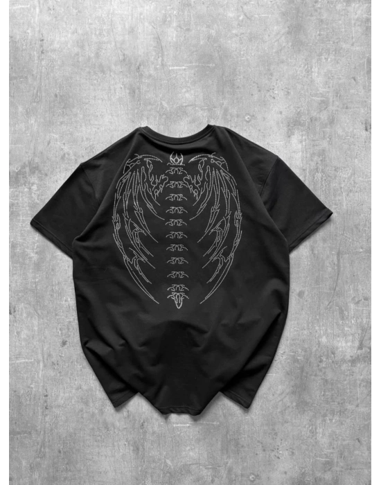 TAŞLI OVERSİZE TSHİRT -SİYAH