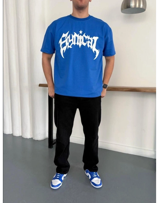 TAŞLI OVERSİZE TSHİRT -MAVİ