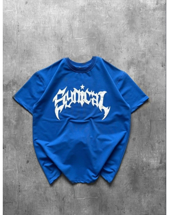 TAŞLI OVERSİZE TSHİRT -MAVİ