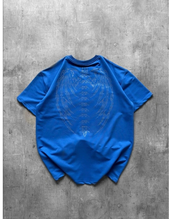 TAŞLI OVERSİZE TSHİRT -MAVİ