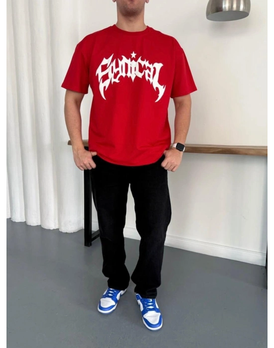 TAŞLI OVERSİZE TSHİRT -KIRMIZI