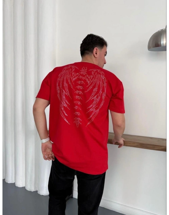 TAŞLI OVERSİZE TSHİRT -KIRMIZI