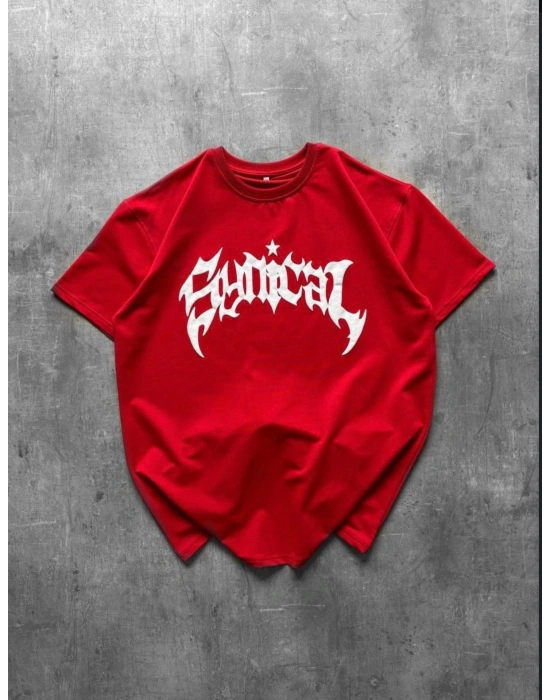 TAŞLI OVERSİZE TSHİRT -KIRMIZI