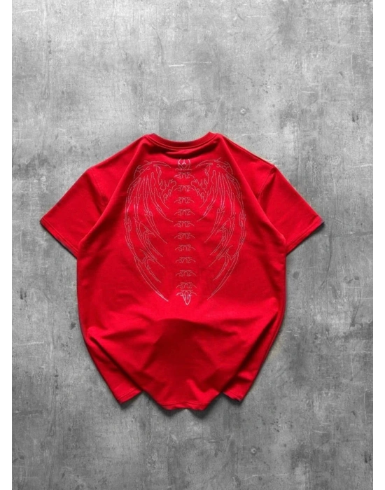 TAŞLI OVERSİZE TSHİRT -KIRMIZI