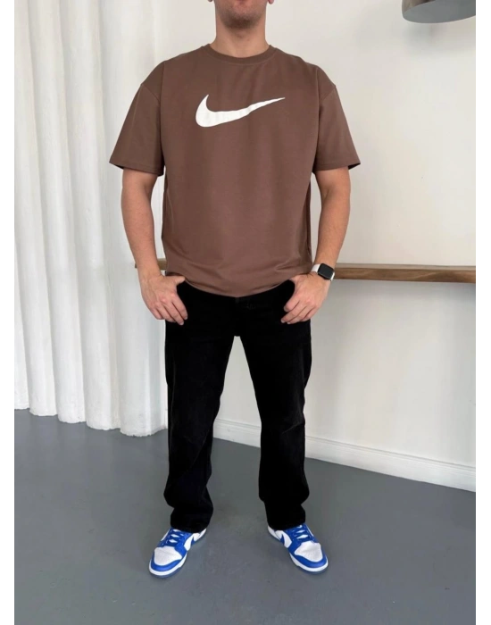 NKE AIR BASKI DETAY OVERSİZE TSHIRT -KAHVERENGİ