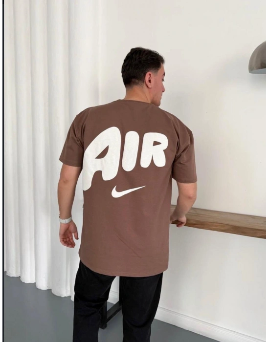 NKE AIR BASKI DETAY OVERSİZE TSHIRT -KAHVERENGİ