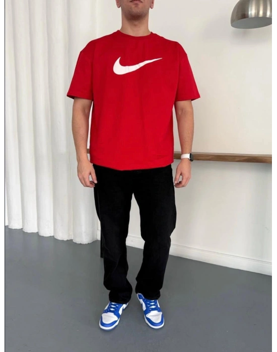 NKE AIR BASKI DETAY OVERSİZE TSHIRT -KIRMIZI