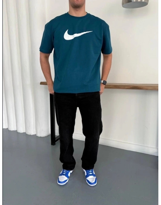 NKE AIR BASKI DETAY OVERSİZE TSHIRT -TURKUAZ