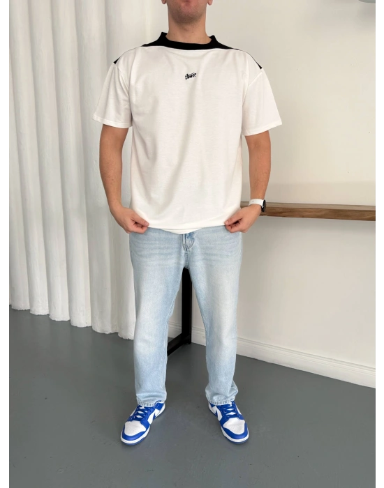 SWD NAKIŞ DETAY OVERSİZE TSHİRT -BEYAZ