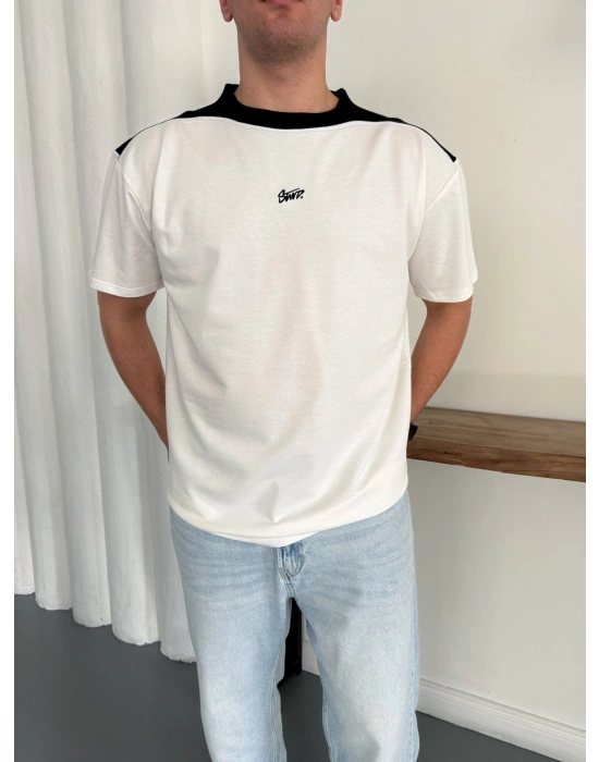 SWD NAKIŞ DETAY OVERSİZE TSHİRT -BEYAZ