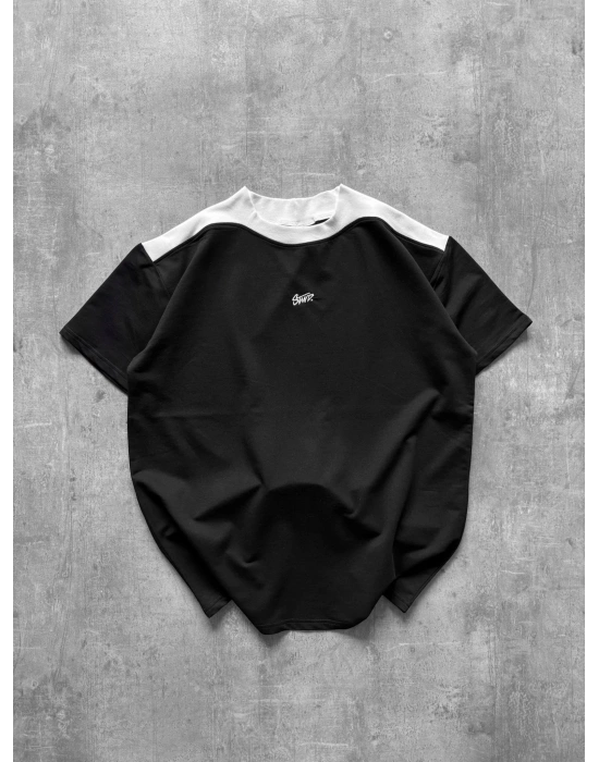 SWD NAKIŞ DETAY OVERSİZE TSHİRT -SİYAH