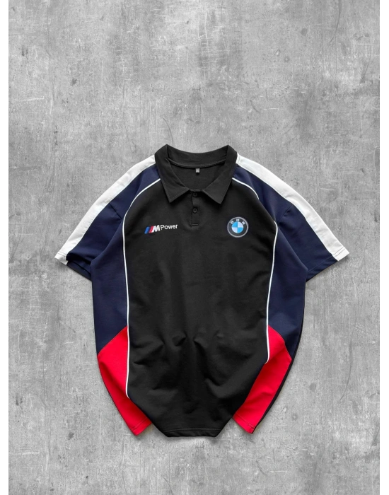 BMW POWER POLO YAKA OVERSİZE TSHİRT -SİYAH