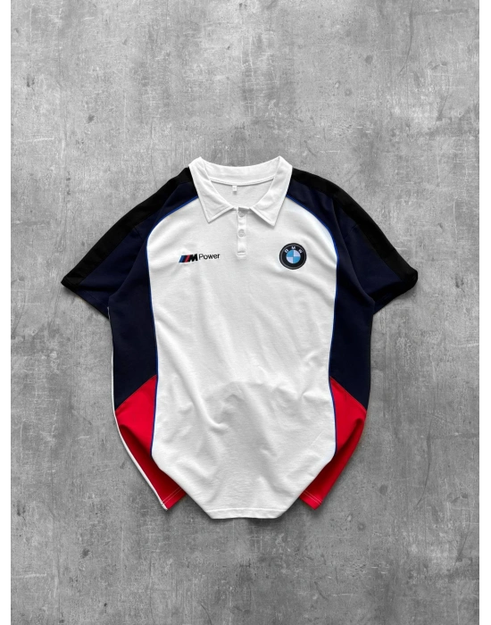 BMW POWER POLO YAKA OVERSİZE TSHİRT -BEYAZ